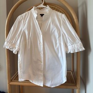 Ann Taylor White Button-Down Puff Sleeve Blouse